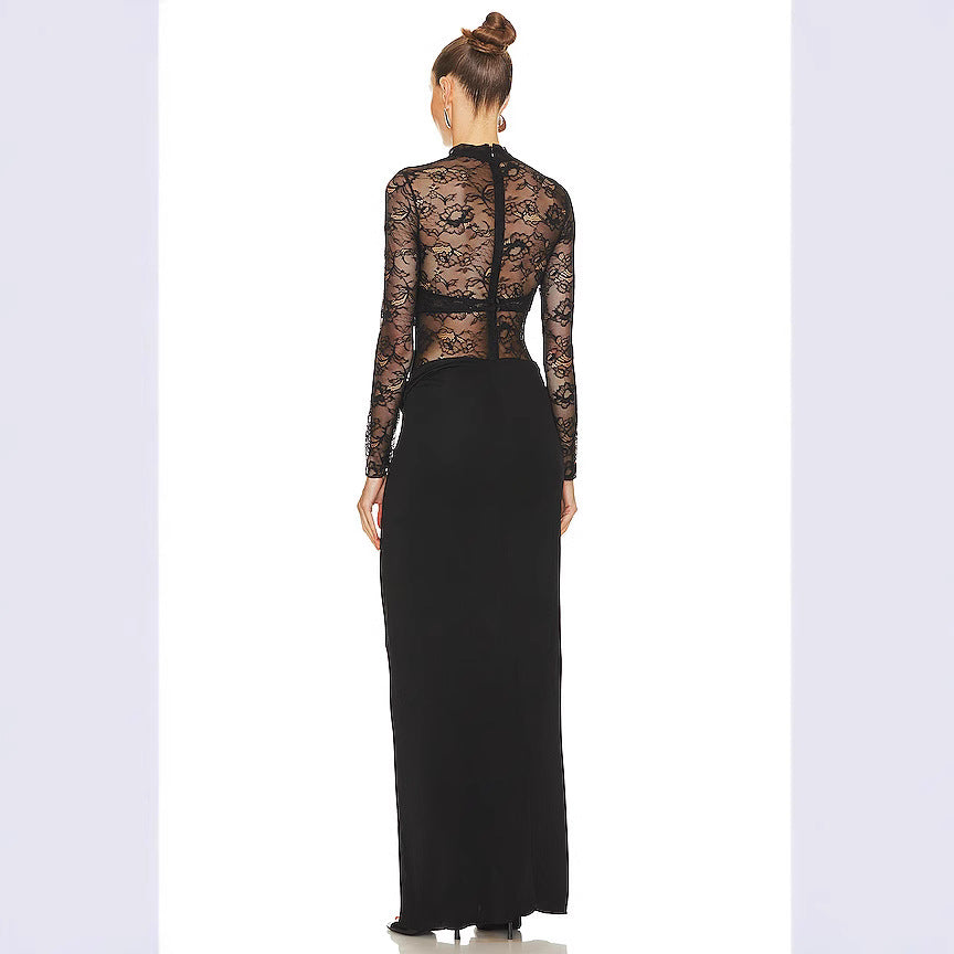 Damer Lang Spisskjole med transparente innsatser og elegant slisse Skjora