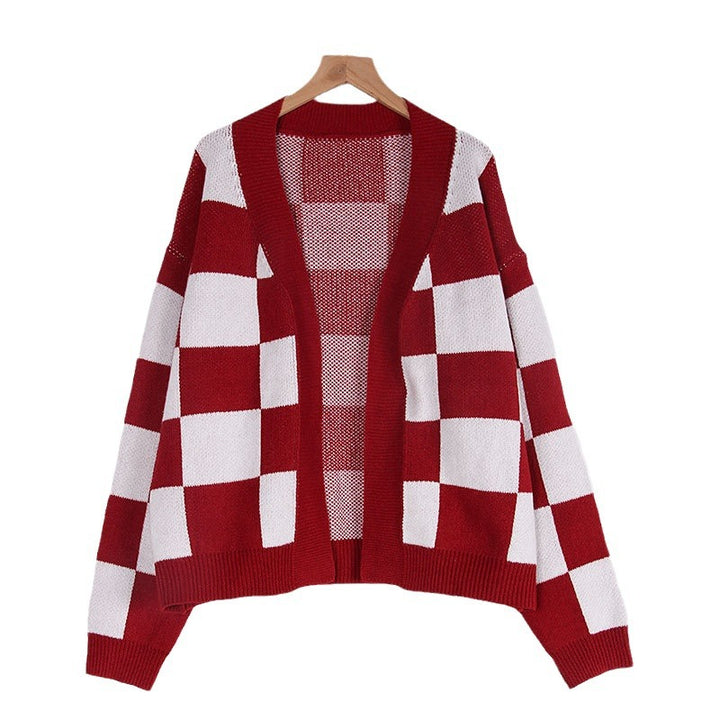 Dame cardigan i et moderne rutemønster Skjora