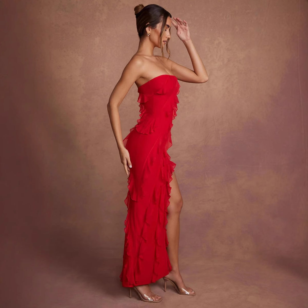Dame Off-Shoulder Minikjole med asymmetrisk volangkant Skjora