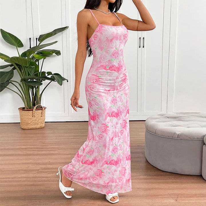 Dame elegante blomsterprint maxikjole Skjora