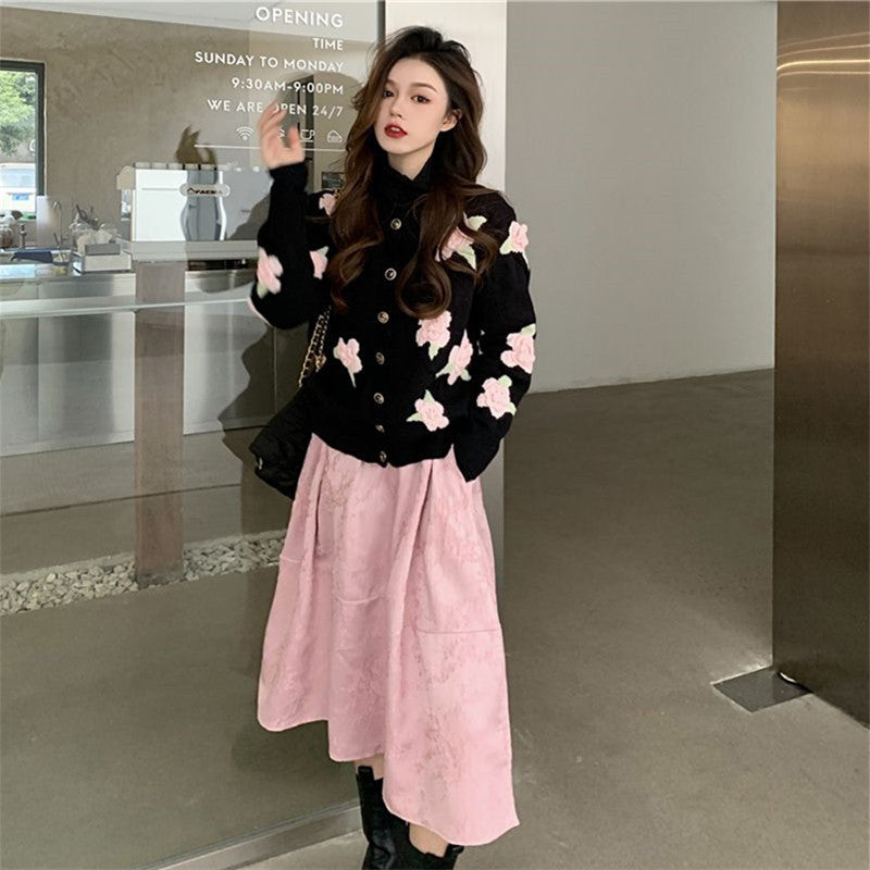 Dame cardigan med blomstermotiv Skjora