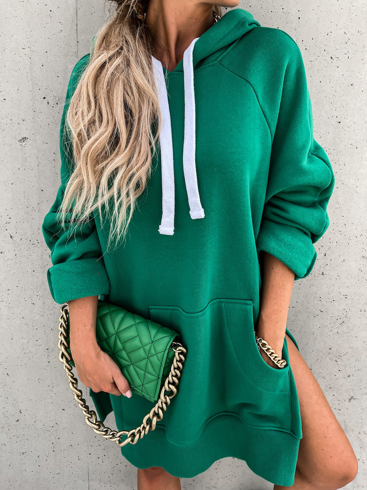 Kvinne hoodie kjole med hette og sidespalter Skjora