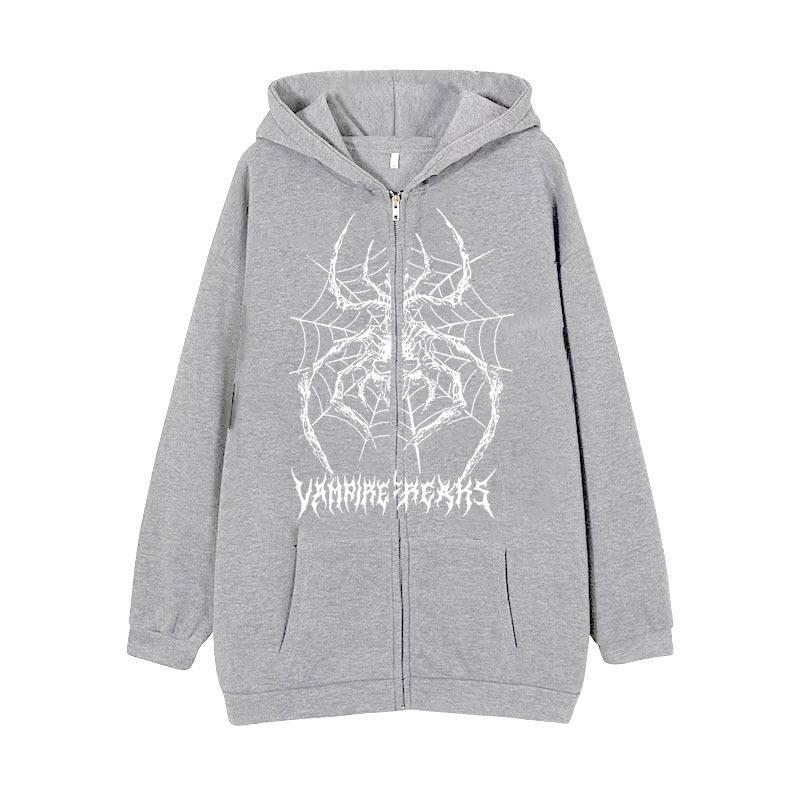 Kvinne Langermet Hoodie Jakke med Detaljert Edderkoppmotiv Skjora
