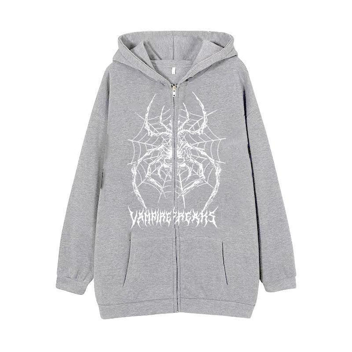Kvinne Langermet Hoodie Jakke med Detaljert Edderkoppmotiv Skjora