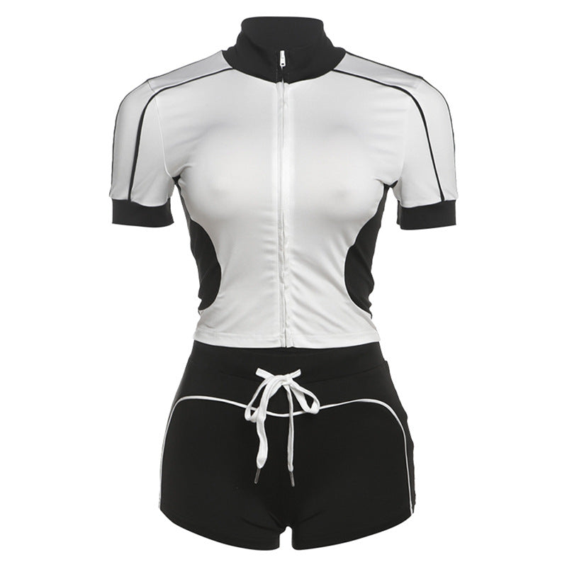 Damer Sporty Kortermet Sett med Glidelås og Shorts Skjora