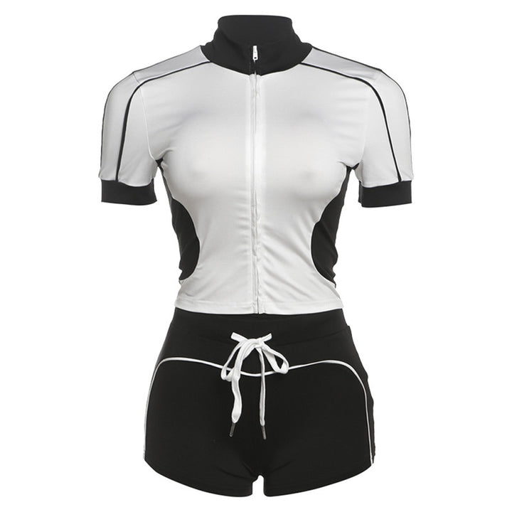 Damer Sporty Kortermet Sett med Glidelås og Shorts Skjora
