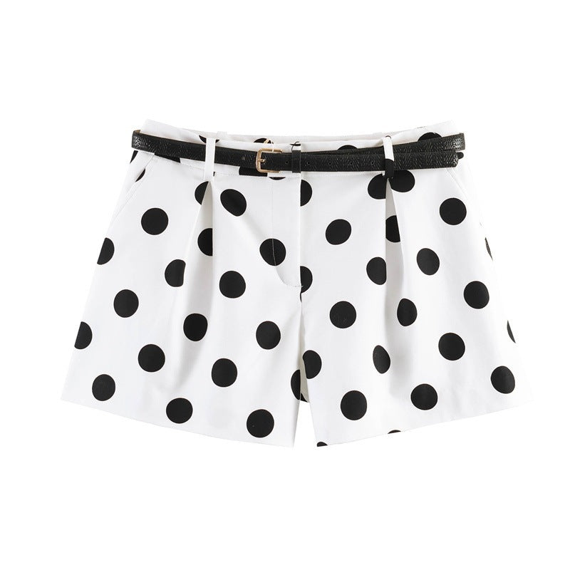 Dame elegante Polka-Dot-Shorts med belte Skjora