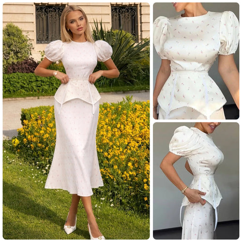 Damer Elegant Topp med Puffermarmer og Lekent Midje Detalj