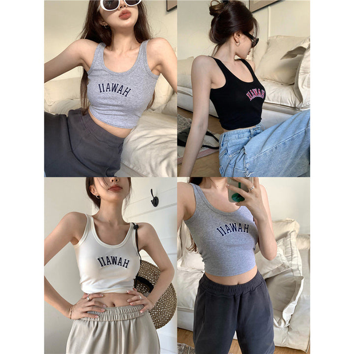 Kvinne Cropped Tank Topp med kreativ lettering og komfortabel passform