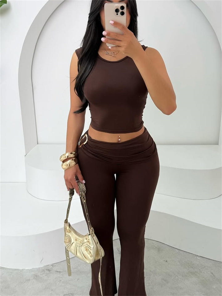Dame figurnær Crop-Top og utsvingte Leggings Set Skjora