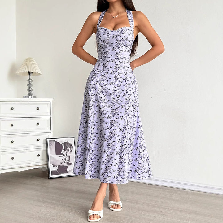 Dame Sommerlig Maxikjole med floral halterdesign og sidelivsspalte Skjora
