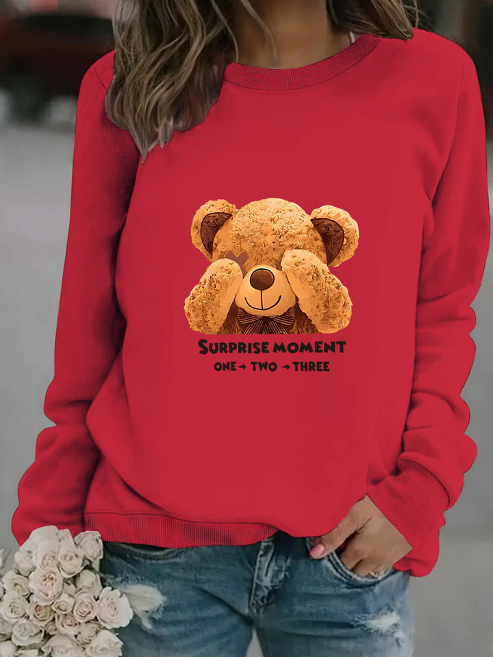 Kvinne sweatshirt med søtt bjørnedesign og moderne tekst Skjora