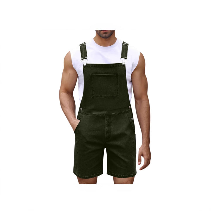 Herre denim-latzshorts med moderne lommer og justerbare stropper Skjora