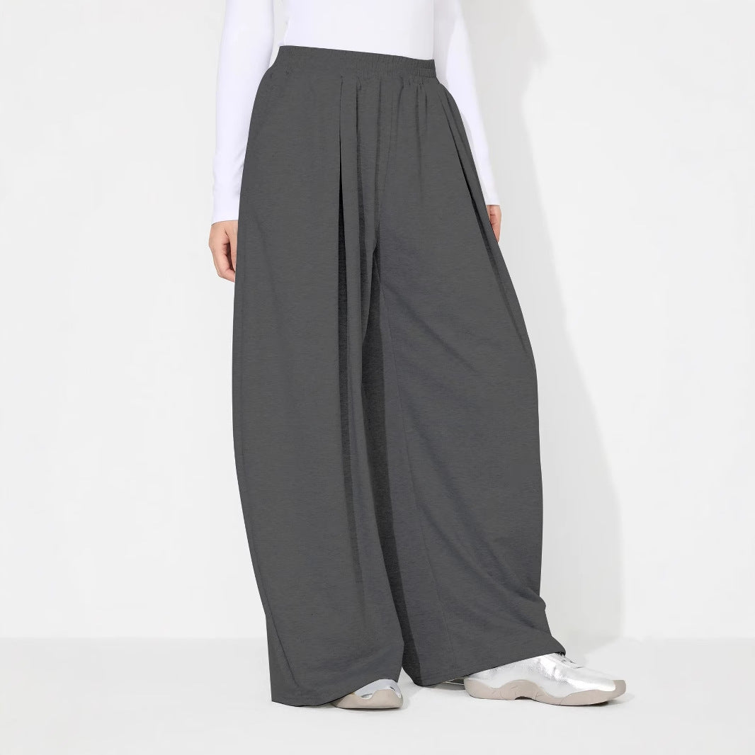 Dame brede Palazzo bukser med elastisk midjebånd og folder Skjora