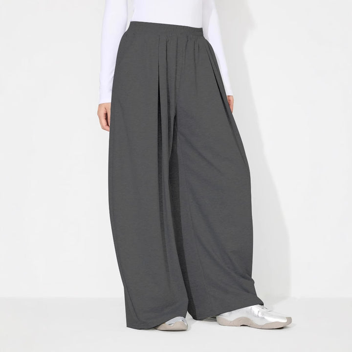 Dame brede Palazzo bukser med elastisk midjebånd og folder Skjora