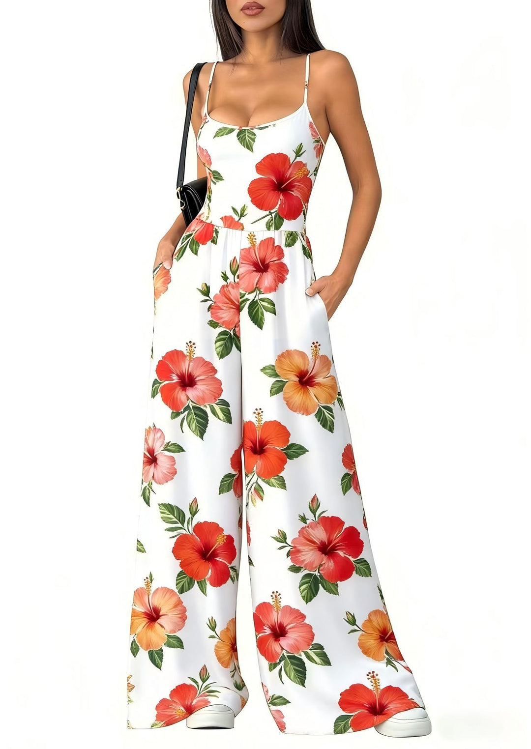 Damen Elegant Jumpsuit med geometrisk utskrift og brede ben Skjora