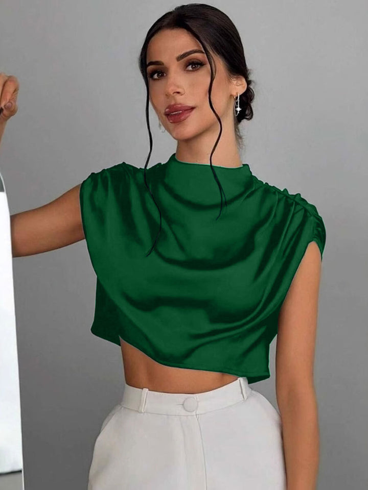Dame Elegant Crop-Top med voluminøse ermer og edel ryggutskjæring Skjora