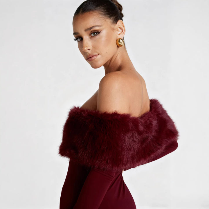 Dame Bodycon Kjole med Avtagbare Fuskepels Detaljer