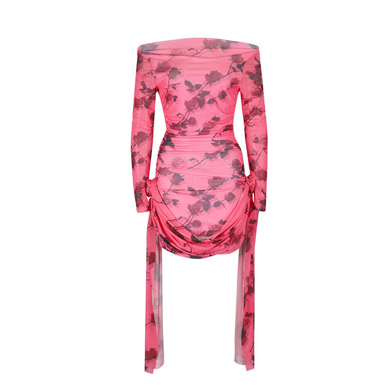Dame Off-Shoulder Minikjole med blomstrete volanger og elegant midje Skjora