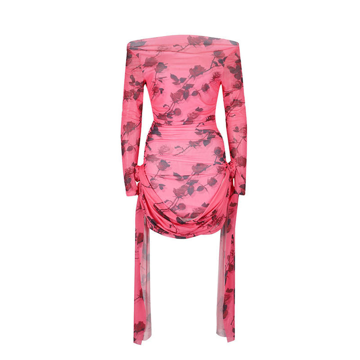 Dame Off-Shoulder Minikjole med blomstrete volanger og elegant midje Skjora