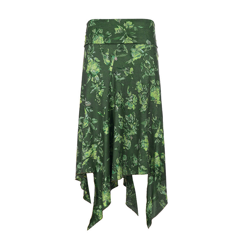 Damer asymmetrisk maxi-skjørt med florale accenter og elastisk linning Skjora