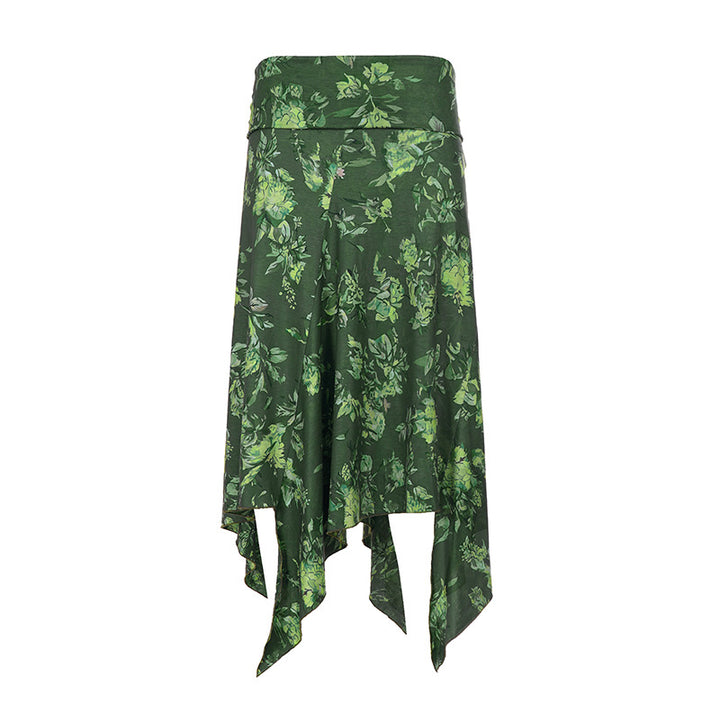 Damer asymmetrisk maxi-skjørt med florale accenter og elastisk linning Skjora