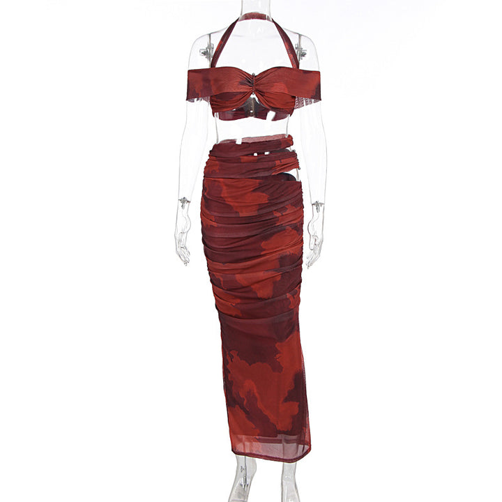 Dame Crop-Top og Maxi-Rock Sett med raffinert volang-design Skjora