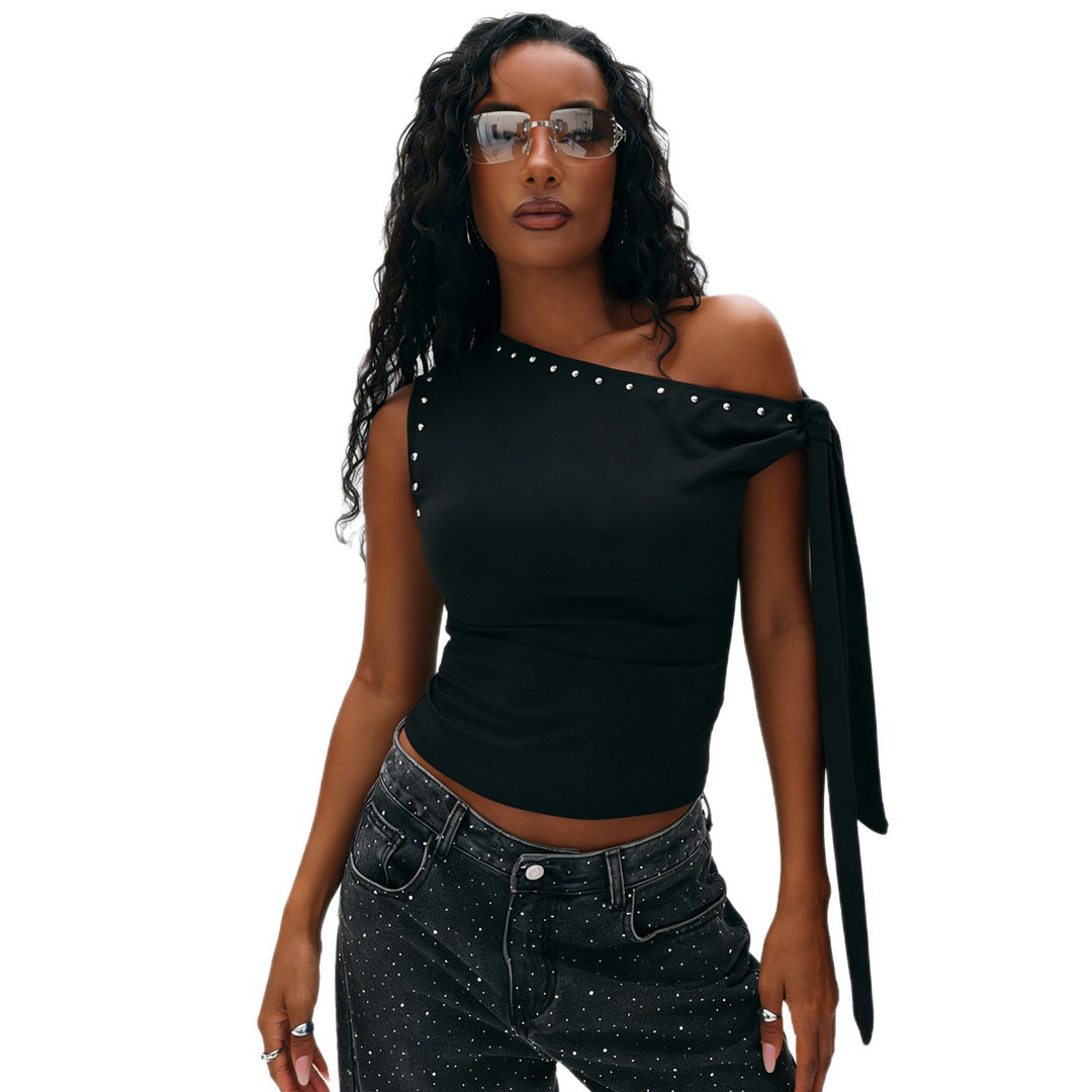 Damer Elegant One-Shoulder Top med dekorative steiner Skjora