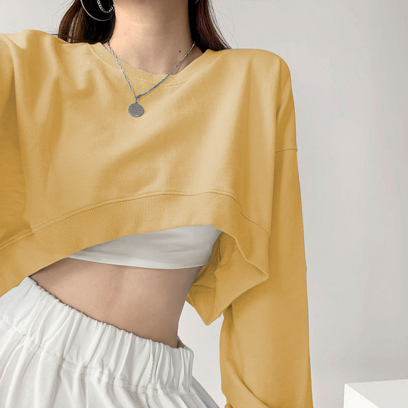 Kvinnes uformelle crop sweatshirt med løse ermer og trendy snitt