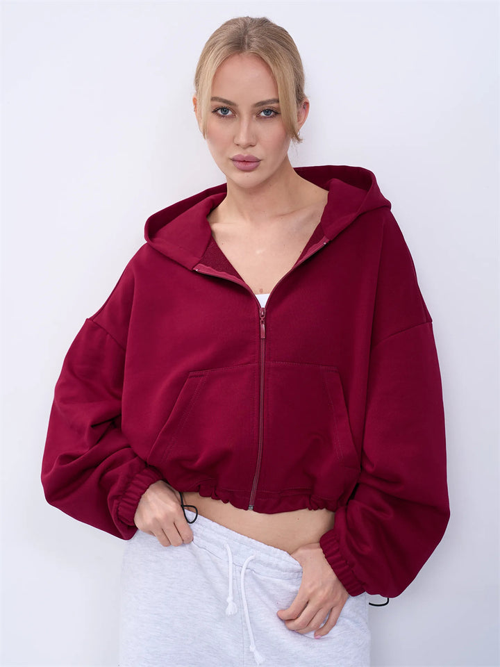Damer casual cropped hettegenser med voluminøse ermer Skjora