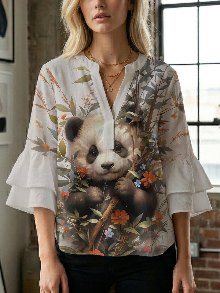 Damer Elegant topp med voluminøse rynkete ermer og blomstertrykk Skjora