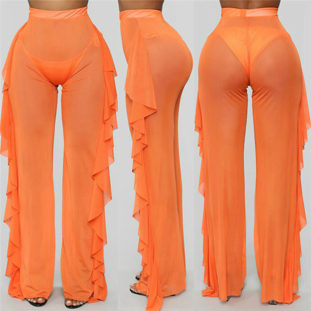 Damen Elegante und luftige Transparent-Hose mit Rüschendetails Skjora
