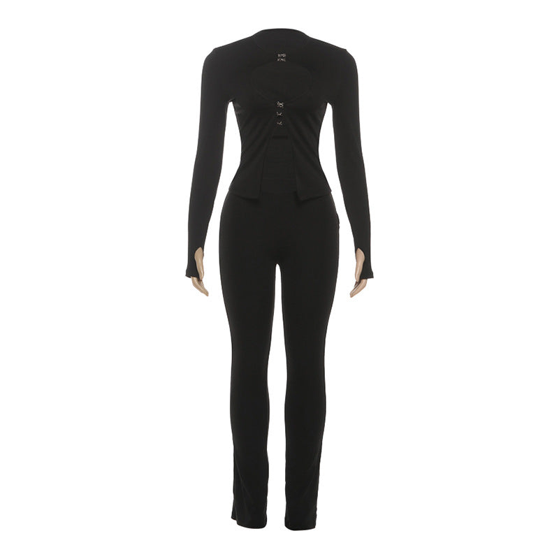 Dame Cut-Out Jumpsuit med elegant ståkrage og figurtilpasset snitt Skjora