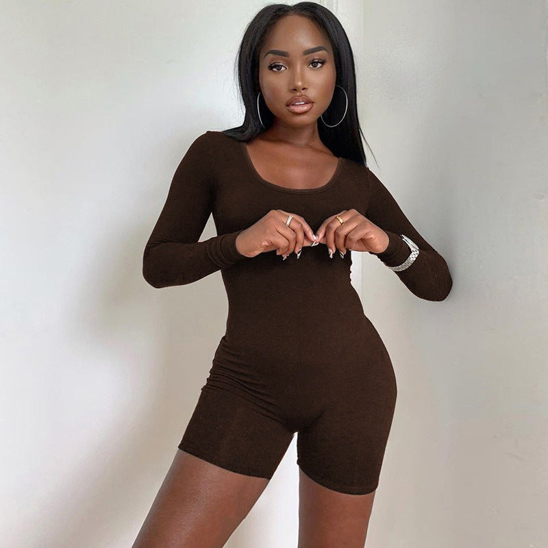 Damer Figurtilpasset Kortermet Jumpsuit med lang arm Skjora