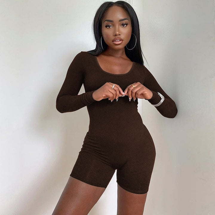 Damer Figurtilpasset Kortermet Jumpsuit med lang arm Skjora