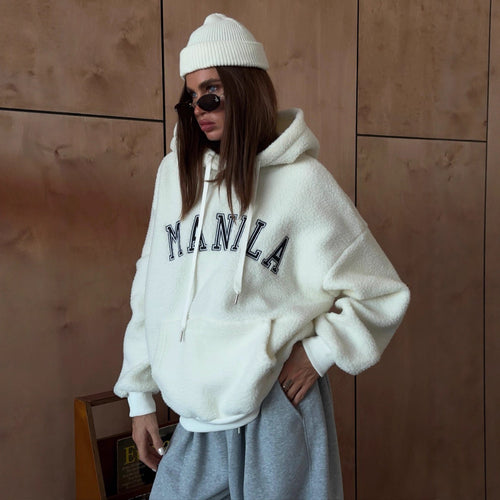 Kvinnes Oversized Fleece Hoodie med Brodert Logo Skjora