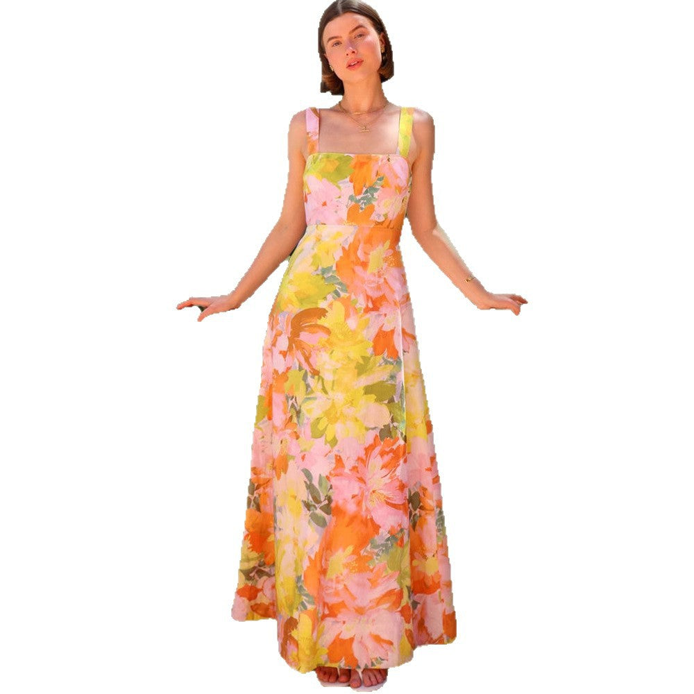 Kvinne maxi kjole med blomster mønstre Skjora