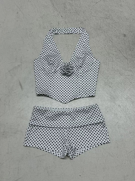 Dame Bikinitopp og shorts-sett med prikkemønster Skjora
