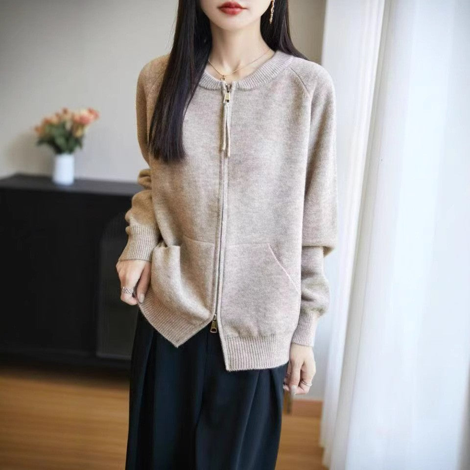 Dame cardigan med glidelås og praktiske lommer Skjora