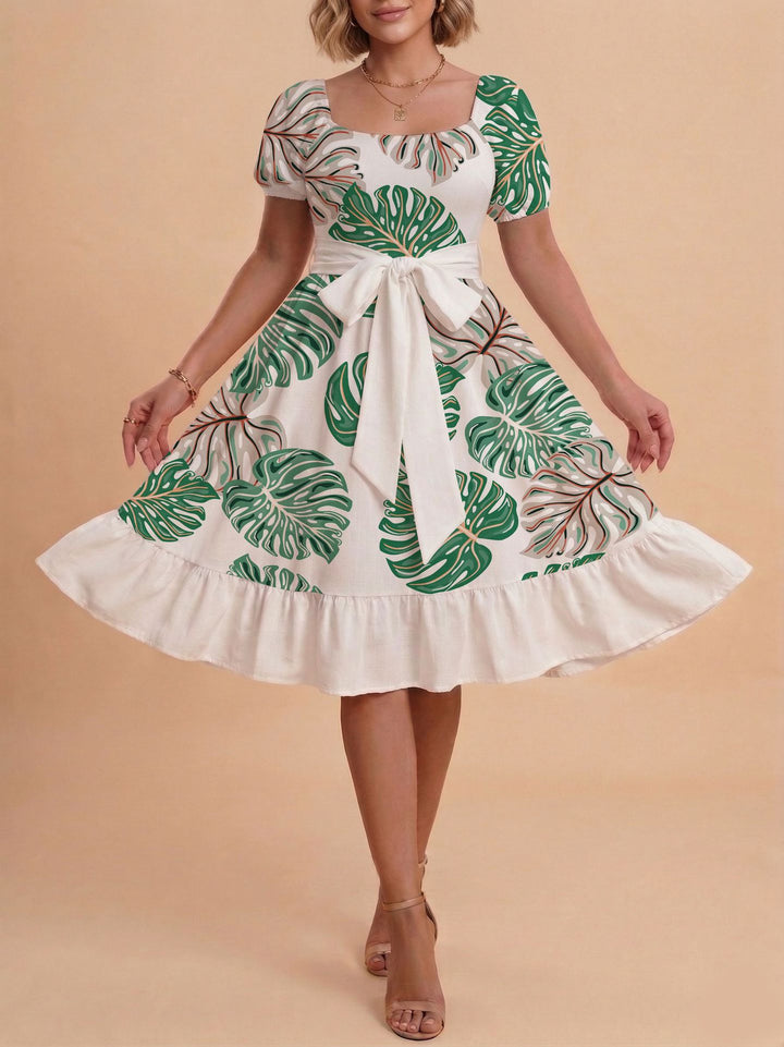Damen Verspieltes Maxikleid mit Bärenmuster und taillierbarem Band Skjora