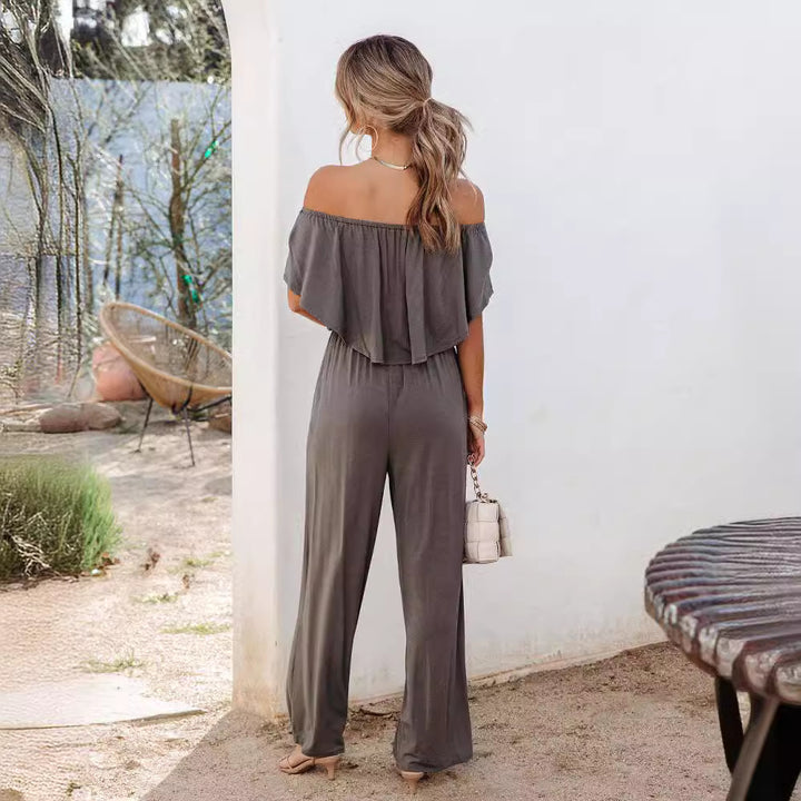 Dame Off-Shoulder Jumpsuit med vid ben og elastisk belte Skjora