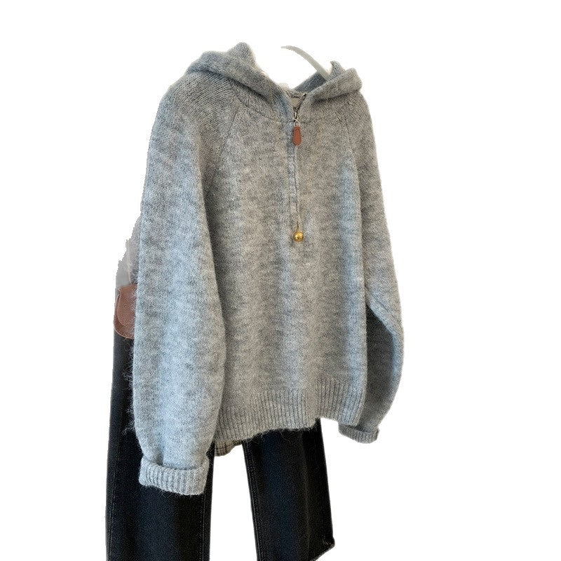 Kvinners Komfortabel Hoodie med Halv Glidelås og Kengurulomme Skjora