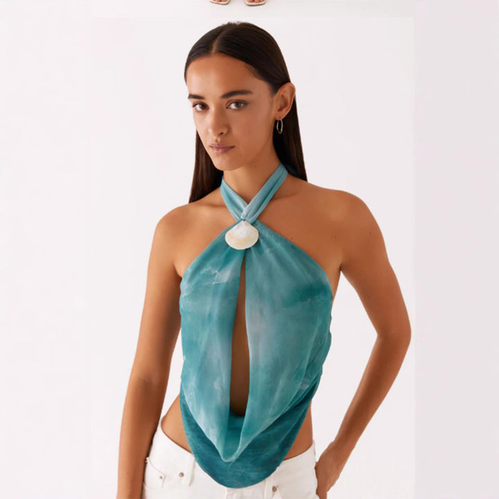 Women's neck top in trendy wrap-around design with high-quality details Skjora