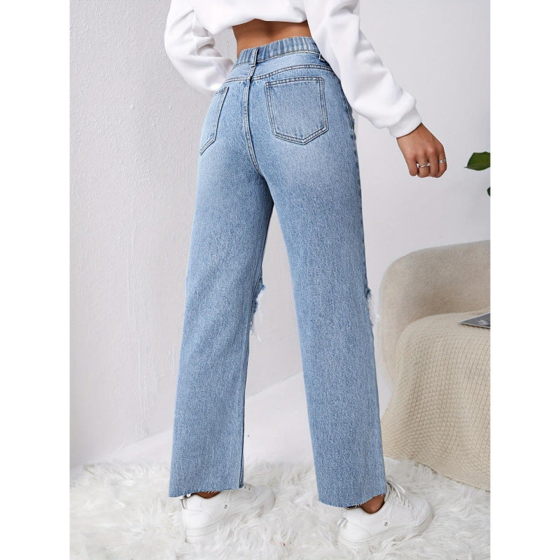 Dame Mom-Jeans i vintage-look med ødelagte effekter Skjora