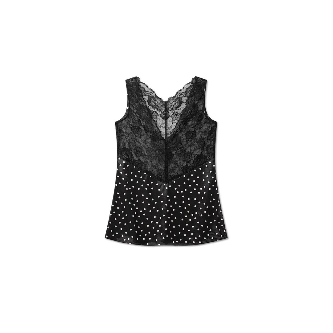 Dame Spaghetti Top med Polka Dots og elegante detaljer Skjora