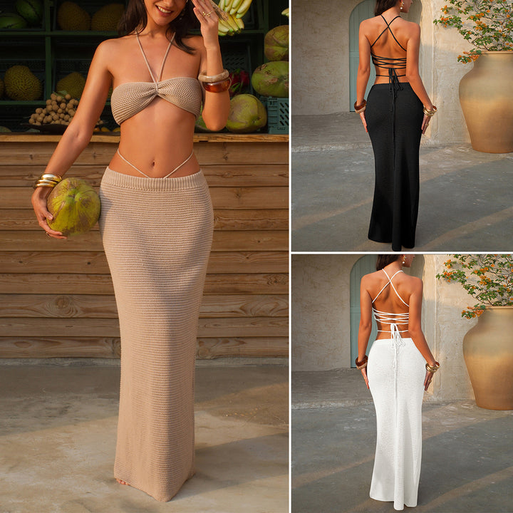 Damen Strickkleid mit Crop-Top und hohem Taillenbund Skjora