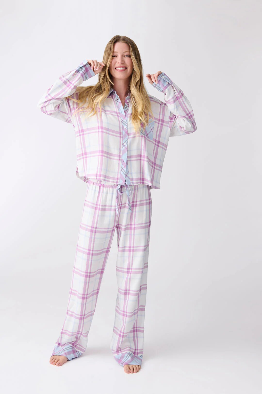 Dame Pyjamasett med rutemønster og luftig snitt