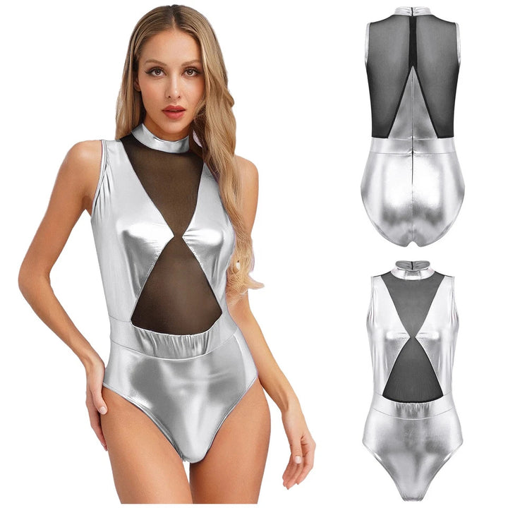 Damen Einteiler Badeanzug mit transparenten Einsätzen und schimmerndem Design Skjora