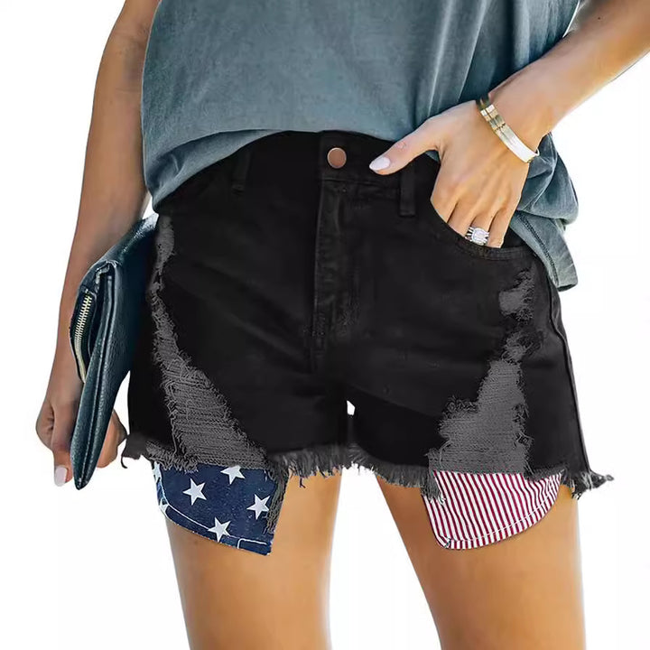 Damer Ødelagte Denim-Shorts med kreative Patch-detaljer Skjora