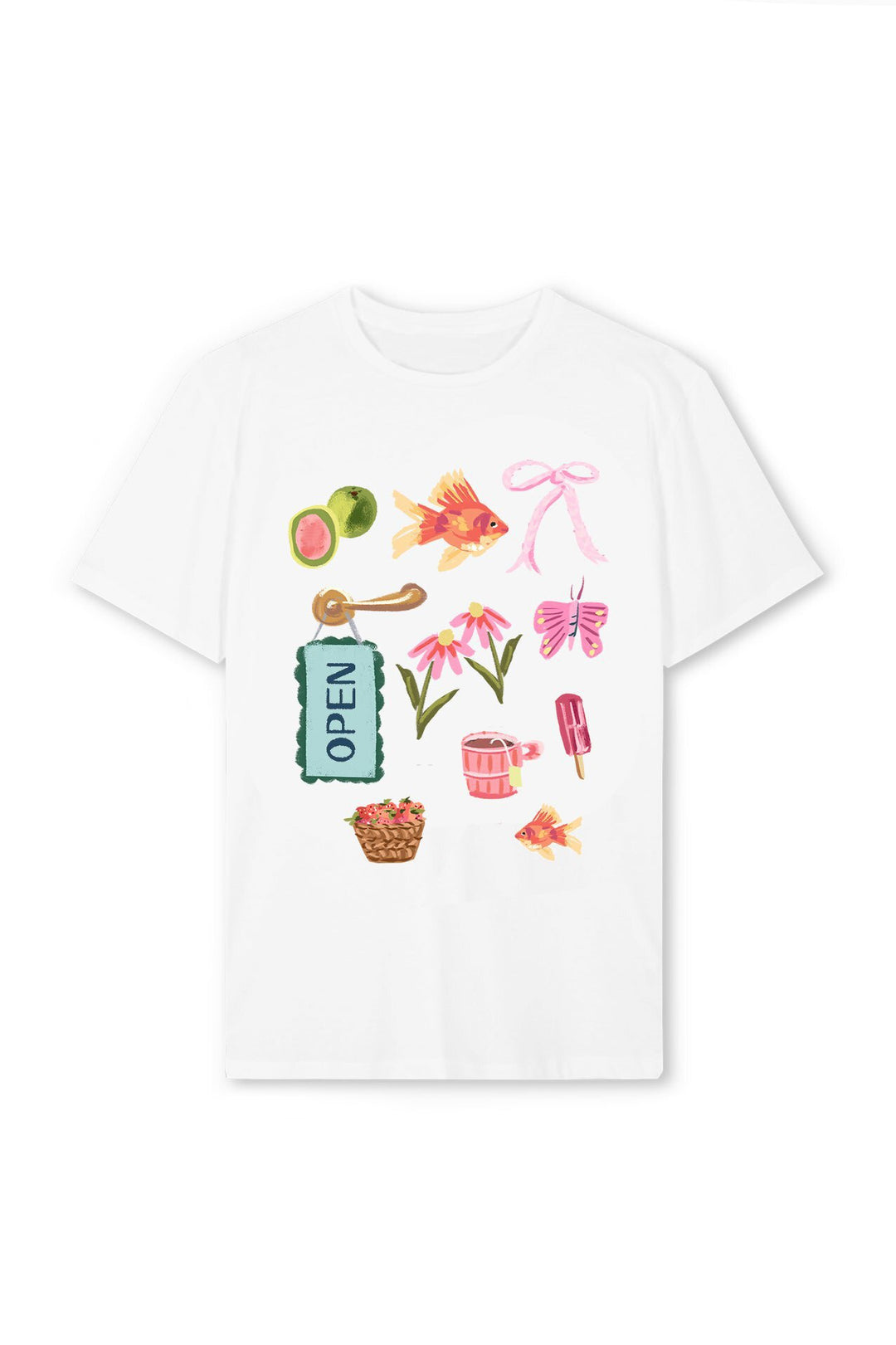 Dame T-skjorte med fargerikt motiv og kreativ design Skjora